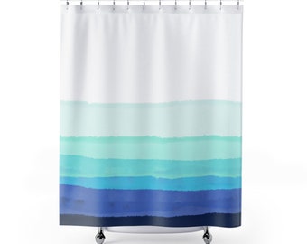 Shower curtain Blue Stripes Watercolor