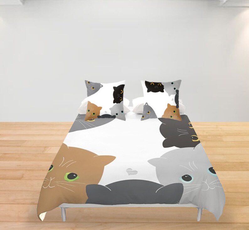 Cat Duvet Cover Black And White Pet Cat Bedding Queen King Etsy