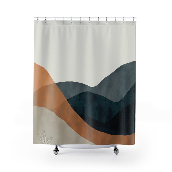 Southwestern Shower curtain Modern Minimal desert Mountains Mid-Century bathroom decoration Abstract Nature Boho Gift for couple Wife boy