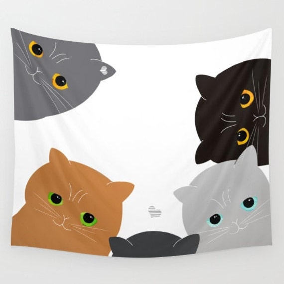 Tapisserie Chats Animaux Accrochage Mural - Petit Moyen Grand Décor Moderne Nature Kitty Chaton Blan