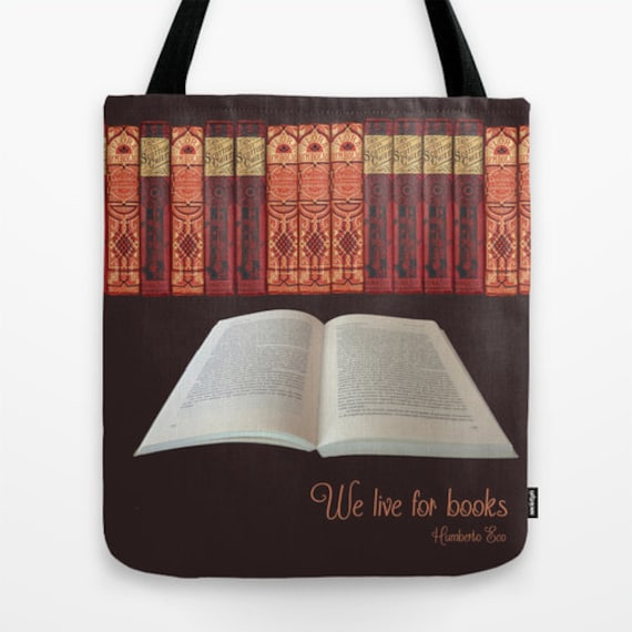 Book Tote or Bag Literary 13x13 16x16 18x18 Shoulder Canvas 