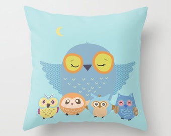Owls Throw Pillow Birds Personalized Mom with kids