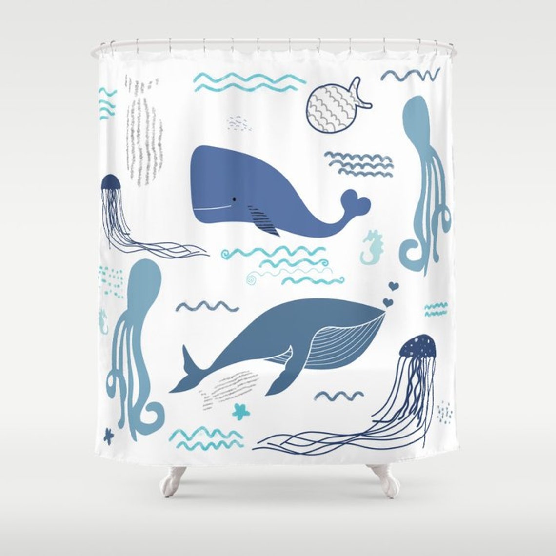 Whales Shower Curtain Personalized Nautical Bath Bathroom Etsy India