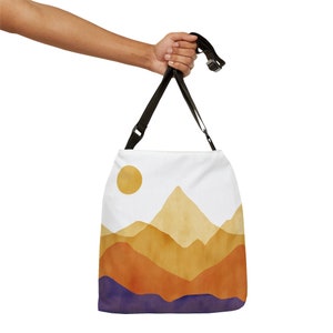 Landscape Tote Bag Abstract Small Medium Large Mountain  - Versatile Market Tote, Ideal Gift for Women or Man - Adjustable with inner poquet