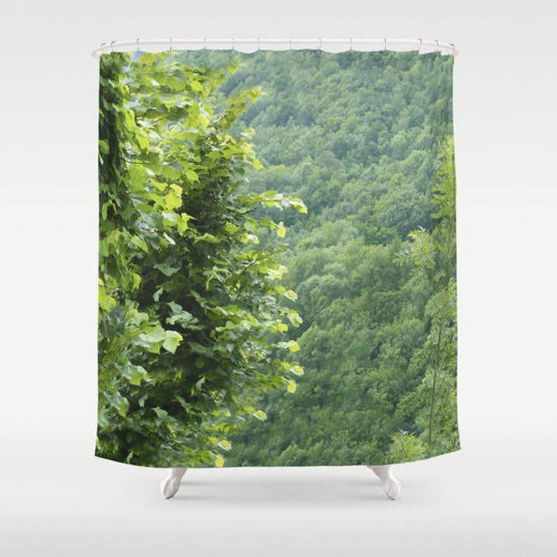 Tree Shower Curtains Green Leaves Forest Bathroom Woodland Etsy