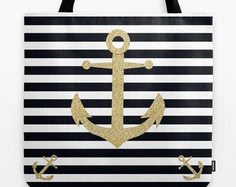 Nautical Tote Bag Striped Anchor Modern