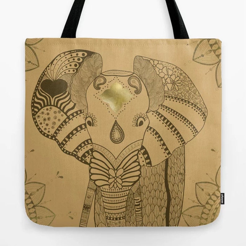 Elephant Tote Bag Animal Personalized Illustration Doodle Gift Ideas for mom Girlfriend Birthday Wild Travel Yoga Beach Women Grocery Cute
