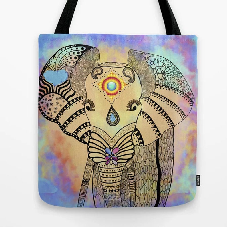 Elephant Tote Bag Animal Personalized Illustration Doodle Gift Ideas for mom Girlfriend Birthday Wild Travel Yoga Beach Women Grocery Cute