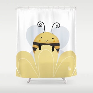 Country shower curtains yellow bumble bee Honey bee bathroom set accessories Personalized farm country Gift for kids bath decor honeycomb