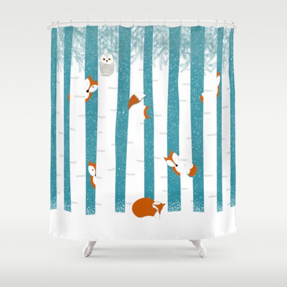 Fox Shower Curtain Personalized Animals Snow Trees Bathroom Image 0