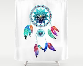 Dream Catcher Shower Curtain 71 in x 74 in  Dreamcatcher Feathers Native american Bathroom Unique Women Gift Man Boho Cottage Colorful Cute