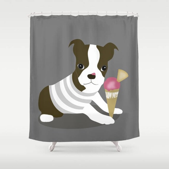 Dog Shower Curtain Boston Terrier Bath Bathroom Puppy Decor Etsy