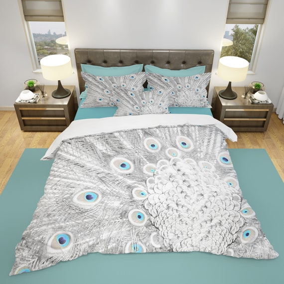 Peacock Feather Bird Duvet Cover Or Comforter Twin Full Queen Etsy