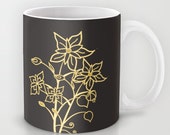 Floral Mug Personalized Color - 11 or 15 oz ceramic - Flowers Coffee Cup - Gift for her for him - women birthday mum tea Accent designer mug