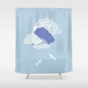 White clouds and rain Shower curtains custom bathroom raindrops gift for kids women kids neutral boys Fantasy design Weather Fairy magic