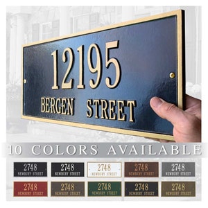 Metal Address Plaque. Personalized Large Rectangle Plaque. Display Your Address and Street Name. Custom House Number Sign.