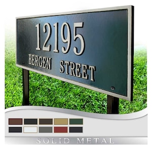 LAWN MOUNTED Address Plaque. Personalized Large Rectangle Plaque. Display Your Address and Street Name. Custom House Number Sign.