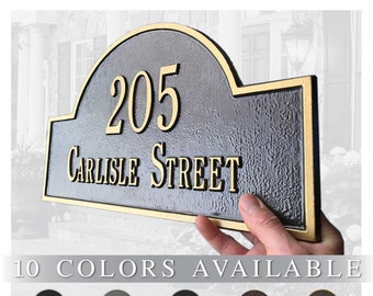 Metal Address Plaque Personalized Cast with Arch top (Large Option). Display Your Address and Street Name. Custom House Number Sign.