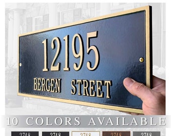 Metal Address Plaque. Personalized Large Rectangle Plaque. Display Your Address and Street Name. Custom House Number Sign.