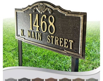 Personalized Cast Metal Address plaque - LAWN MOUNTED Gatewood Plaque. Display your address and street name. Custom house number sign.