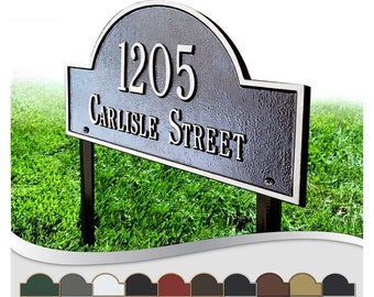 Lawn Mounted Metal Address Plaque. Personalized Cast Arch Plaque. Display Your Address and Street Name. Custom House Number Sign.