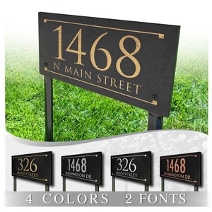 LAWN MOUNTED Stone Address Plaque With Engraved Numbers. Address Sign Made from solid, real stone