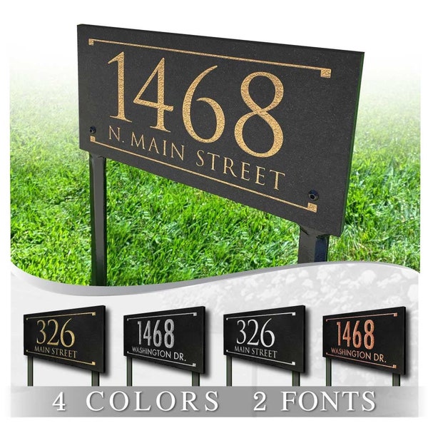LAWN MOUNTED Stone Address Plaque With Engraved Numbers. Address Sign Made from solid, real stone