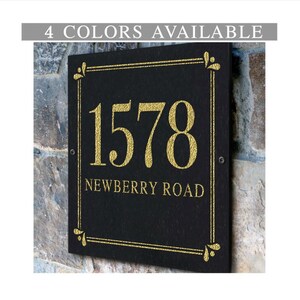 The Spring Leaf Square - Stone Address Plaque With Engraved Numbers. Address Sign Made from solid, real stone.