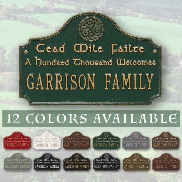 The Cead Mile Failte Plaque featuring the Gaelic phrase with personalized family name