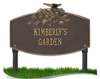 Personalized Cast Metal Yard Plaque - The Butterfly Blossom Garden Lawn sign. 4 Colors Available