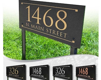 Lawn Mounted Stone Address Sign, Engraved Numbers, Custom Colors