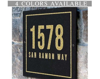 Engraved Stone Address Plaque, Square House Number Sign