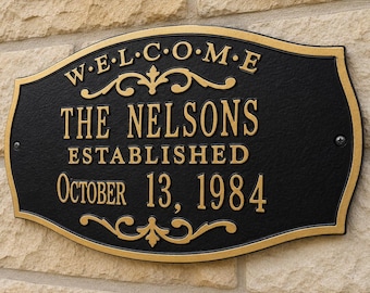 Personalized Family Name Plaque, EST. Date, Aluminum Welcome Sign