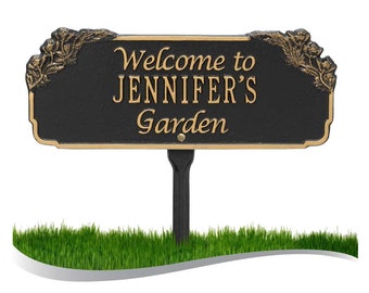 Personalized Cast Metal Yard Plaque - The Garden Welcome Lawn sign Custom yard sign. 4 colors available