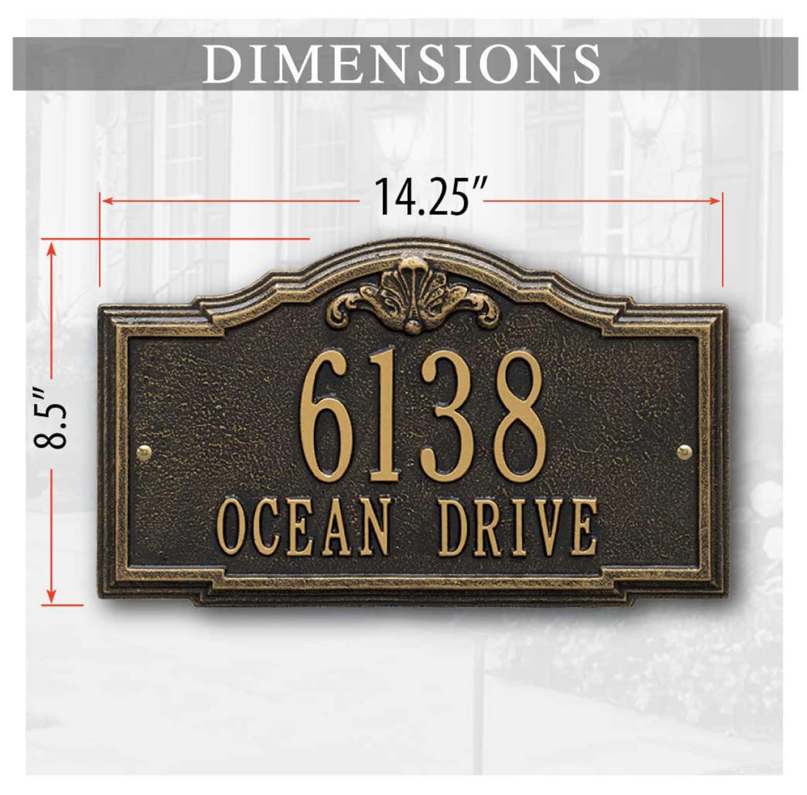 Whitehall Personalized Cast Aluminum Address Plaque - Made In USA, Rust-Free, Custom Text (The Gatewood Style)