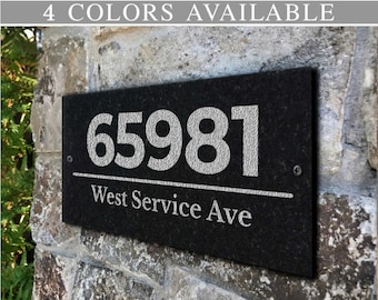 Engraved Stone Address Plaque, Solid Granite Number Sign