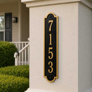 Custom Vertical Metal Address Plaque, Modern House Number Sign