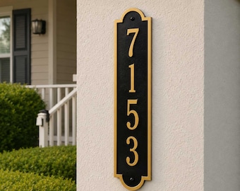 Custom Vertical Metal Address Plaque, Modern House Number Sign