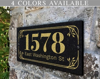 Engraved Stone Address Plaque, Savanna Design, Solid Granite