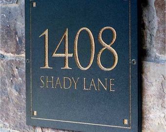 Engraved Stone Address Plaque, Custom Home Number Sign