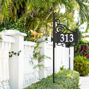 Black and White  Post Address Sign, with 4&quot; reflective numbers
