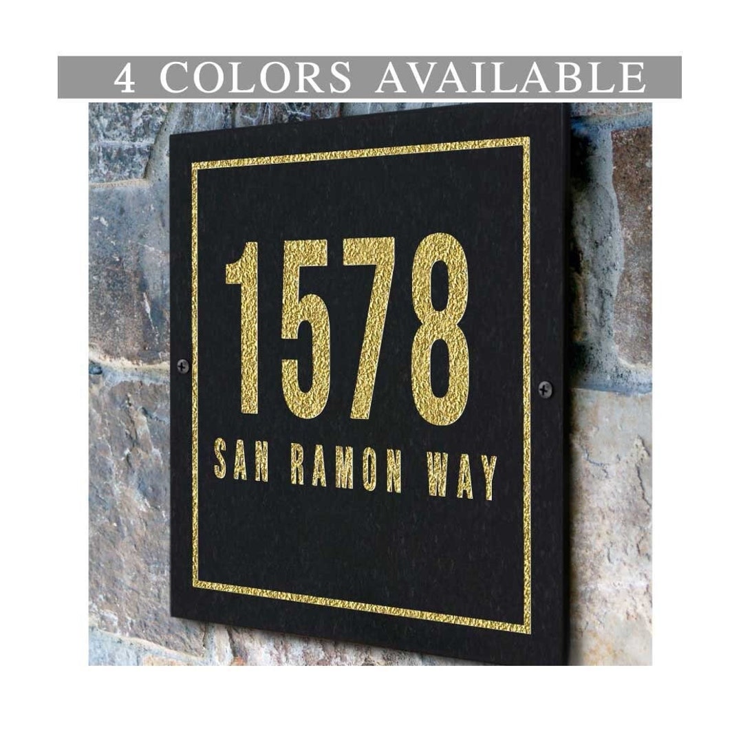 THE WESTWOOD SQUARE Stone Address Plaque With Engraved Numbers. Address Sign Made From Solid