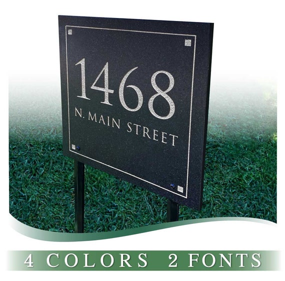 Lawn Mounted Stone Engraved Numbers House Sign Stone Address Plaque ...