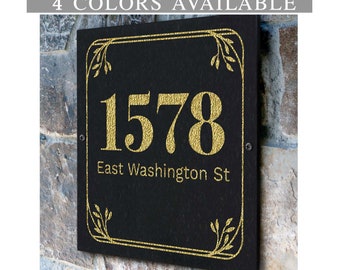 Engraved Stone Address Plaque, Black Granite Number Sign