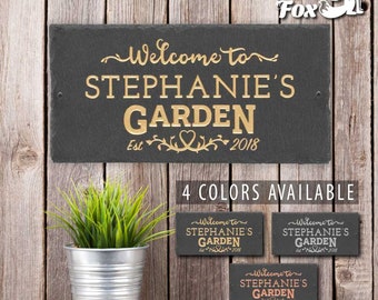 Garden Welcome Plaque Personalized Etched Wall Slate Sign