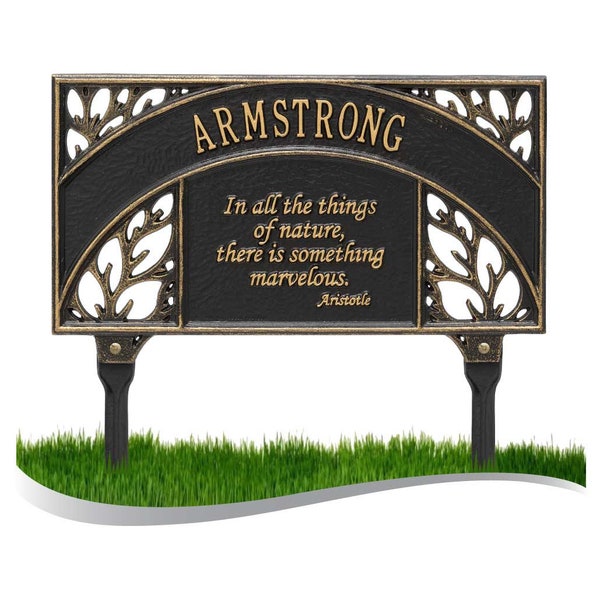 Personalized Cast Metal Yard Plaque - The Aristotle Garden Lawn sign. 4 Colors Available