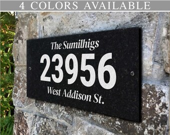 Engraved Stone Address Plaque, Solid Granite Number Sign