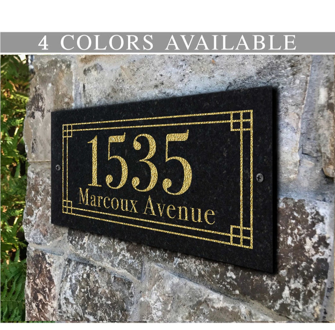 THE LINDEN Stone Address Plaque With Engraved Numbers. Address Sign Made From Solid, Real Stone