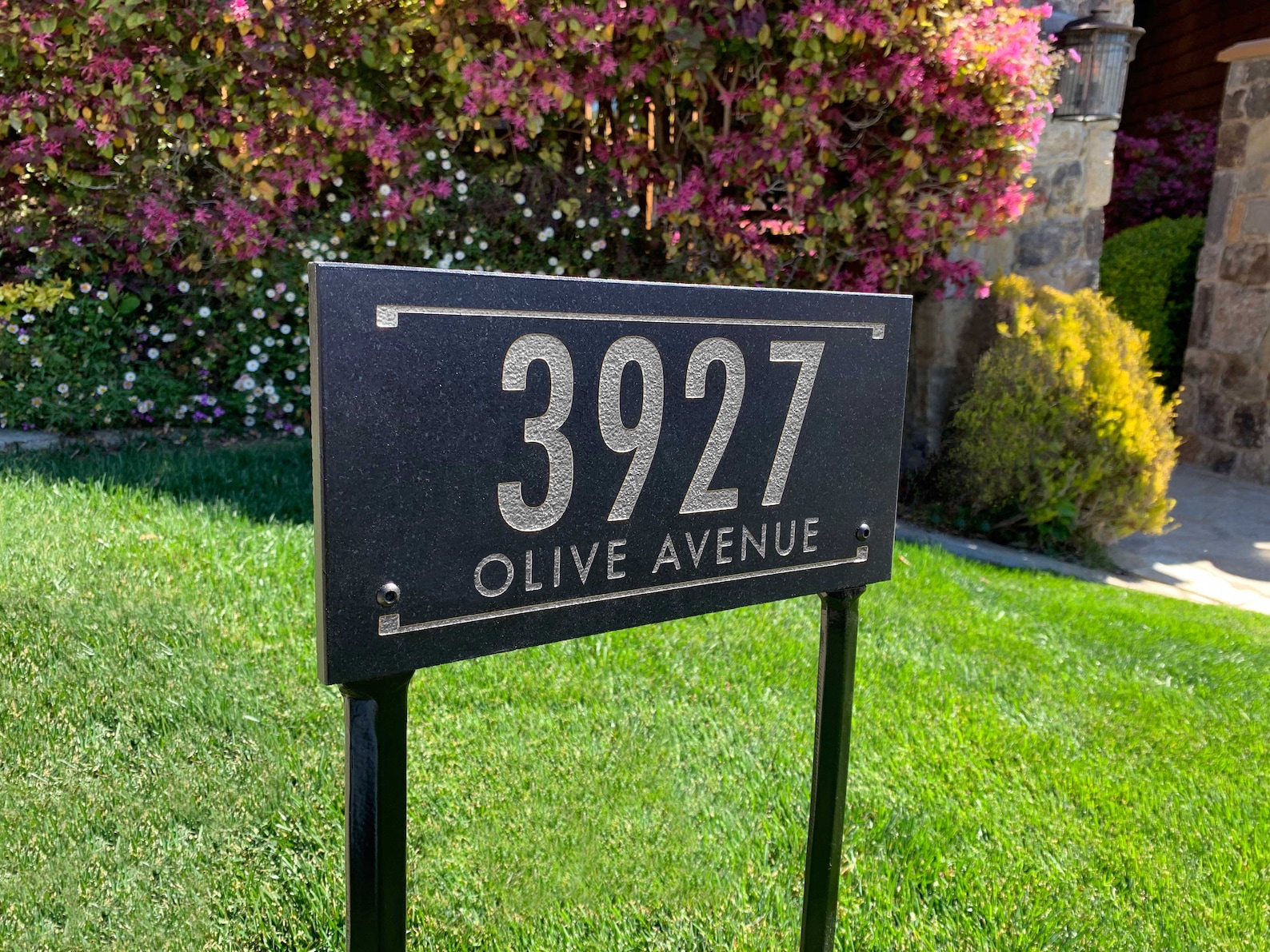 LAWN MOUNTED Stone Address Plaque With Engraved Numbers. Etsy