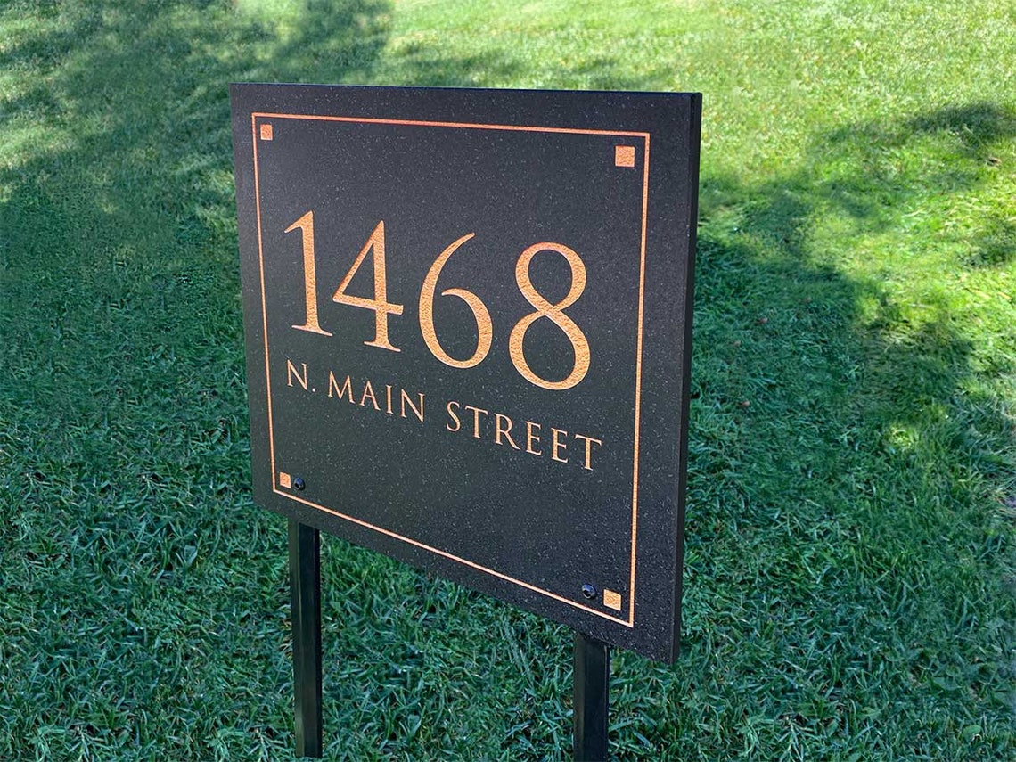 LAWN MOUNTED Stone Address Plaque With Engraved Numbers. Etsy